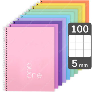 Cuaderno Tamaño Carta, Espiral de Metal, Tapa Dura, ABC one Pastel, con 100 Hojas Cuadriculadas 5 mm