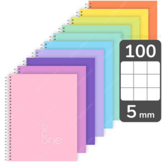 Cuaderno Tamaño Medio Oficio, Espiral de Metal, Tapa Dura, ABC One Pastel, con 100 Hojas Cuadriculadas 5 mm