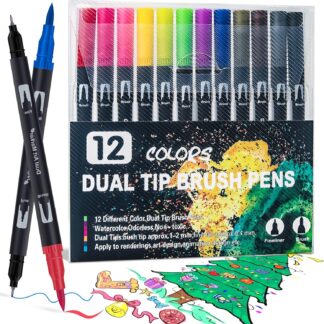 Marcadores Doble Punta (Pincel y Micropunta), Dual Tip Brush Pens, Mezclables, Paquete de 12 Colores