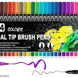 Marcadores Doble Punta (Pincel y Micropunta), Dual Tip Brush Pens, Mezclables, Paquete de 24 Colores
