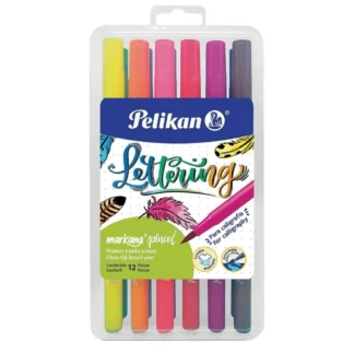 Marcadores Punta Pincel, Pelikan Markana Pincel, con Estuche de Plástico, Set de 12 Colores