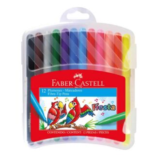 Marcadores Escolares Faber-Castell Fiesta, Lavables, Punta Fina, con Estuche Rígido de Plástico, Set de 12 Colores