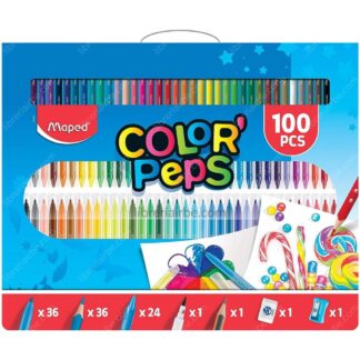 Maletín, Set para Colorear Maped Color’Peps de 100 Piezas (36 Marcadores, 36 Lápices, 24 Crayones, Brush Pen, Lápiz de Grafito, Goma y Tajador)