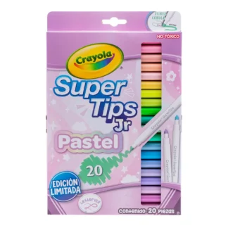 Marcadores Crayola Super Tips, Lavables, Punta Cónica, Caja de 20 Colores Pastel