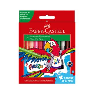Marcadores Escolares Faber-Castell Fiesta, Lavables, Punta Fina, en Caja de Cartón, Set de 12 Colores