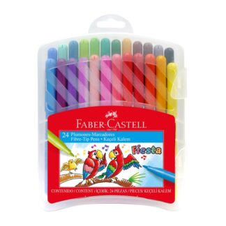 Marcadores Escolares Faber-Castell Fiesta, Lavables, Punta Fina, con Estuche Rígido de Plástico, Set de 24 Colores