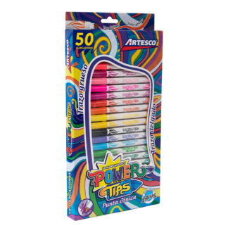 Marcadores Artesco Power Tips, Lavables, Punta Cónica, Caja de 50 Colores