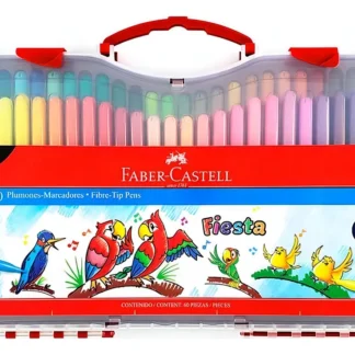 Marcadores Escolares Faber-Castell Fiesta, Lavables, Punta Fina, con Estuche Rígido de Plástico, Set de 60 Colores