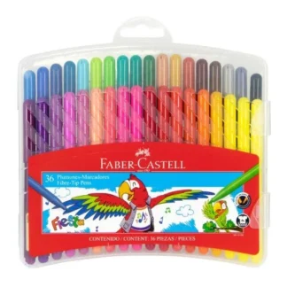 Marcadores Escolares Faber-Castell Fiesta, Lavables, Punta Fina, con Estuche Rígido de Plástico, Set de 36 Colores