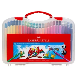 Marcadores Escolares Faber-Castell Fiesta, Lavables, Punta Fina, con Estuche Rígido de Plástico, Set de 48 Colores