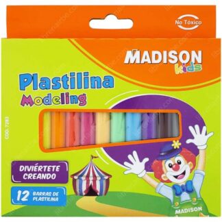Plastilina Modeling MADISON Kids, en Barras Redondas, Caja de 12 Colores